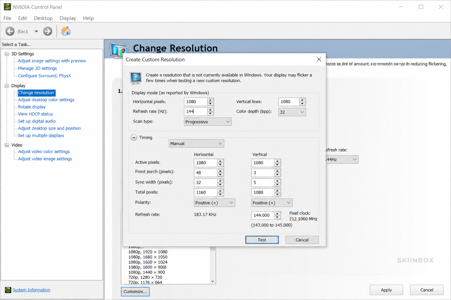 GPU panel custom 1080x1080 resolution
