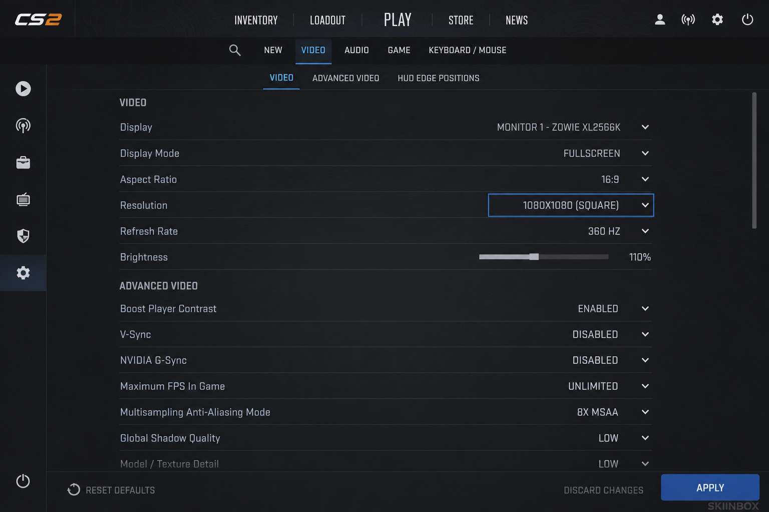 CS2 select 1080x1080 resolution