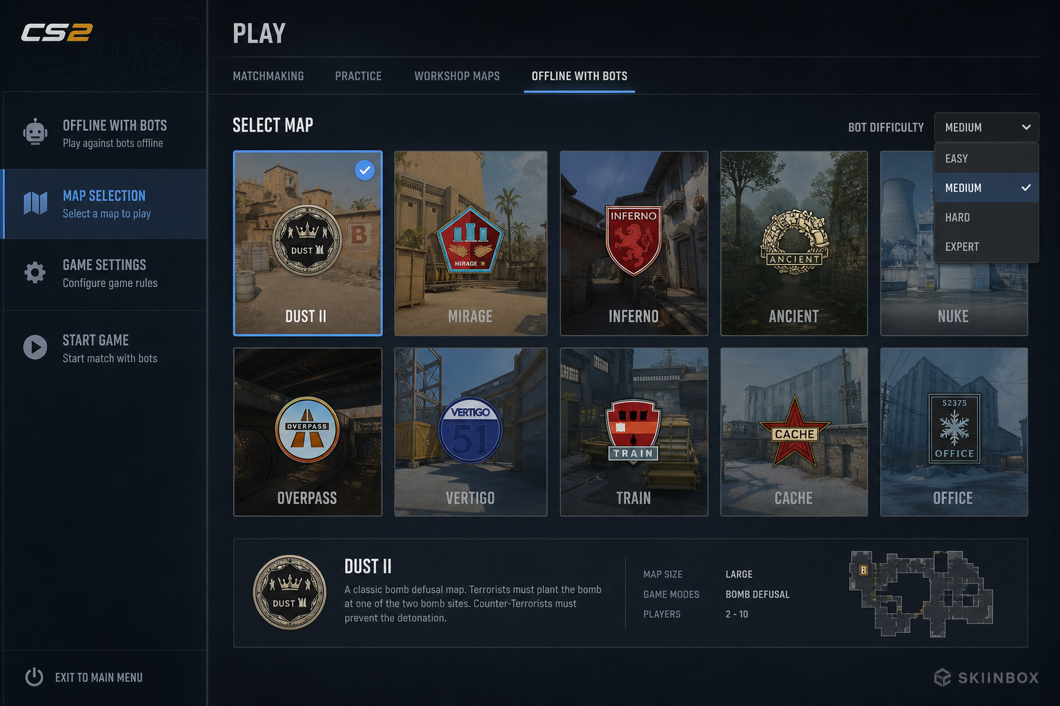 CS2 map select with bots