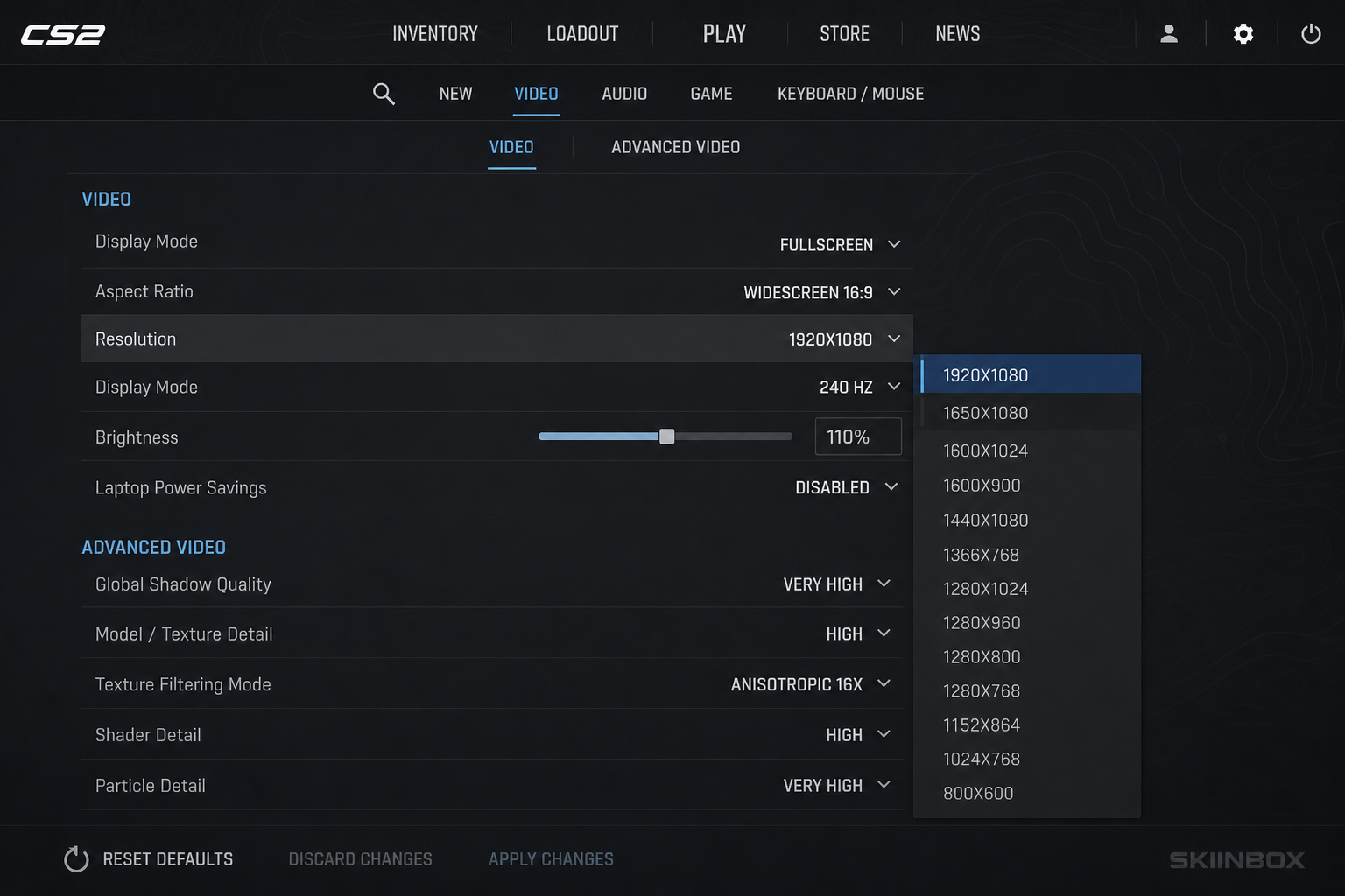CS2 video resolution menu