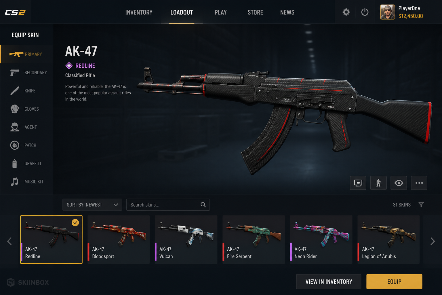 CS2 equip skin loadout