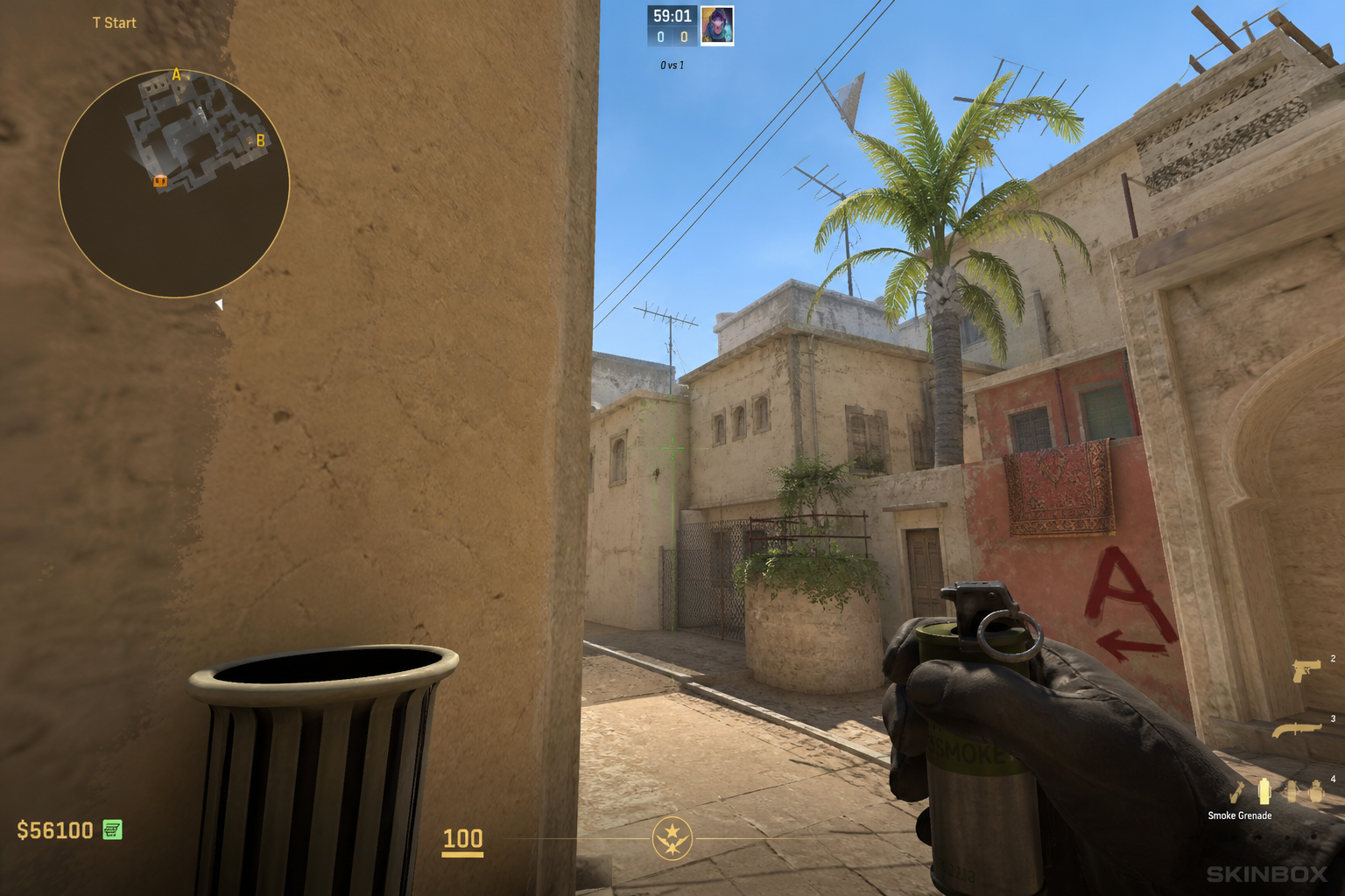 CS2 Mirage window smoke aim from T trash can